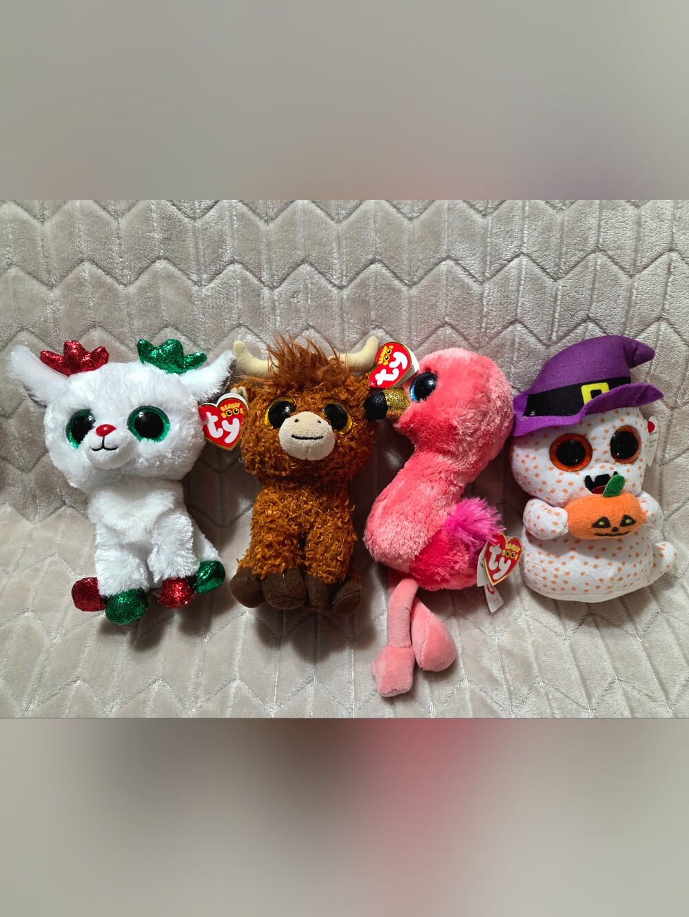 New Ty Higland Cow,  Flamingo, Ghost, Reindeer Lot